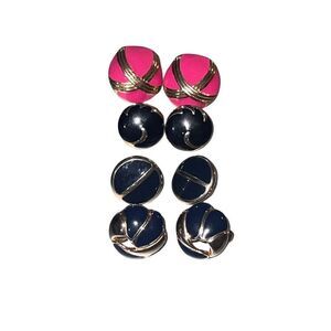 Four (4) Vintage Round Enamel 80s Retro Button Earrings Post Back Large Studs